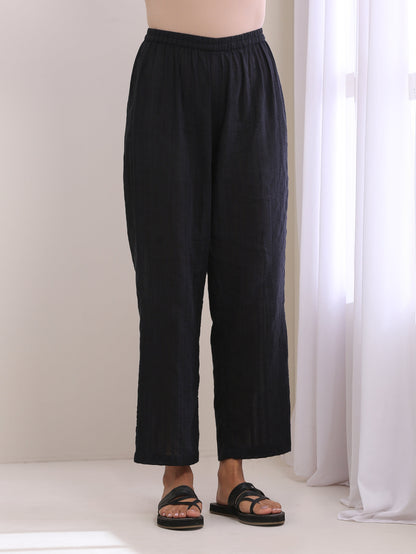 trueBrowns Black Dobby Neck Pleat Kurta Pant Set - Distacart