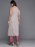 Thumbnail for Varanga Women Mauve Woven Design Sleeveless Kurta, Paired With Solid Bottom