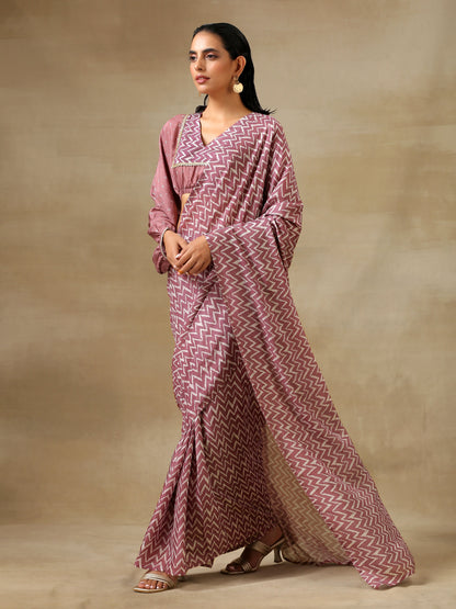 trueBrowns Dark Mauve Bandhani Printed Silk Elasticated Blouse - Distacart