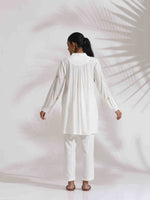 Thumbnail for trueBrowns Off-White Cotton Embroidered A-line Co-ord Set
