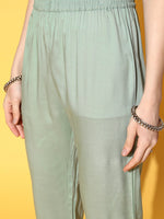 Thumbnail for Varanga Women Sea Green Embroidered Kurta Paired With Tonal Trouser And Dupatta - Distacart