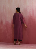 Thumbnail for trueBrowns Mauve Cotton Dobby Front Slit Kurta Set - Distacart