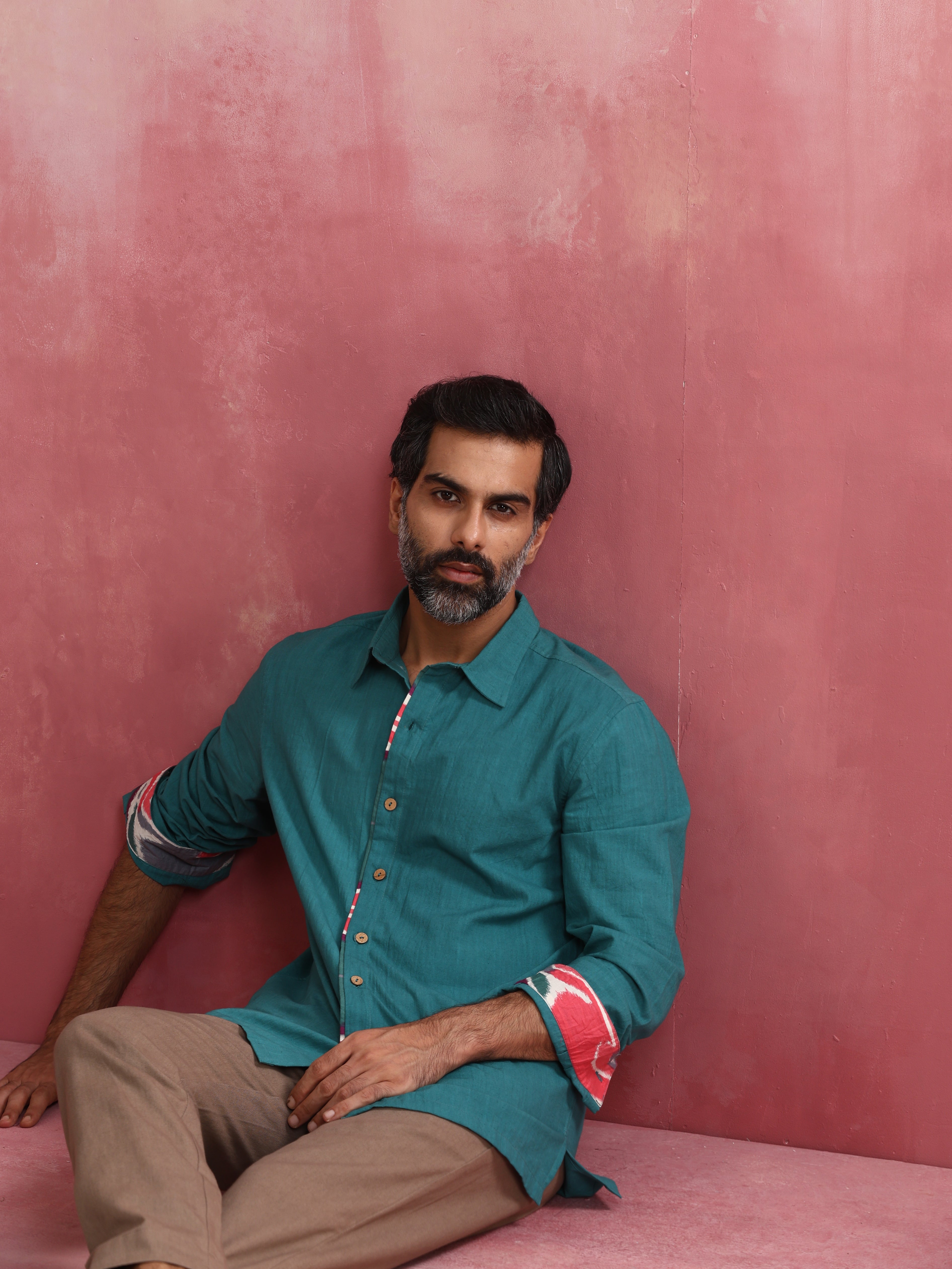 trueBrowns Men's Teal Cotton Shirt