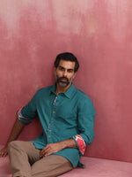 Thumbnail for trueBrowns Men's Teal Cotton Shirt