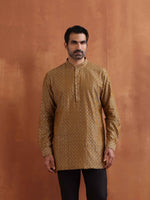 Thumbnail for trueBrowns Men's Mustard Cotton Dobby Short Kurta