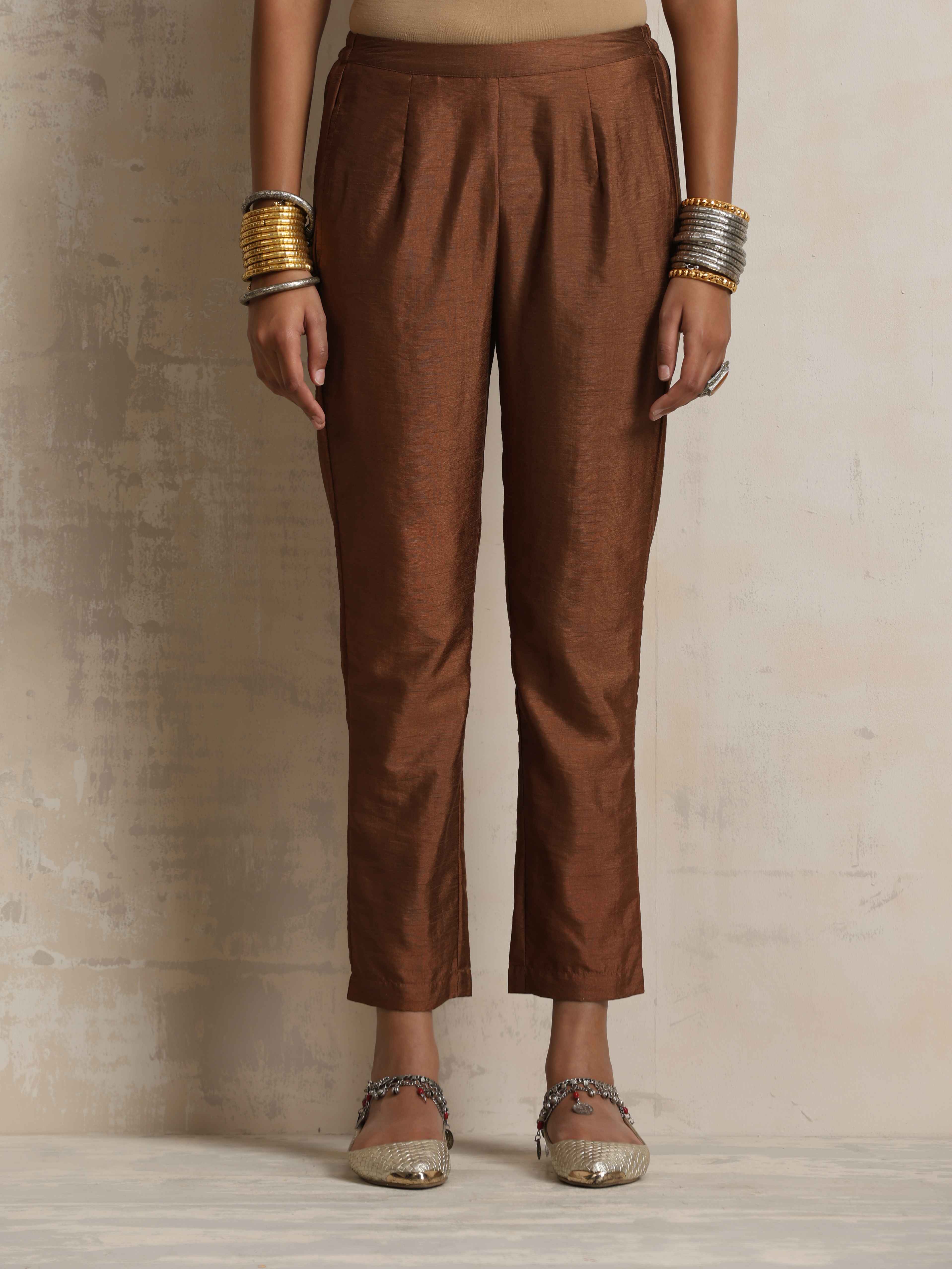 trueBrowns Brown Silk Slit Kurta Set - Distacart