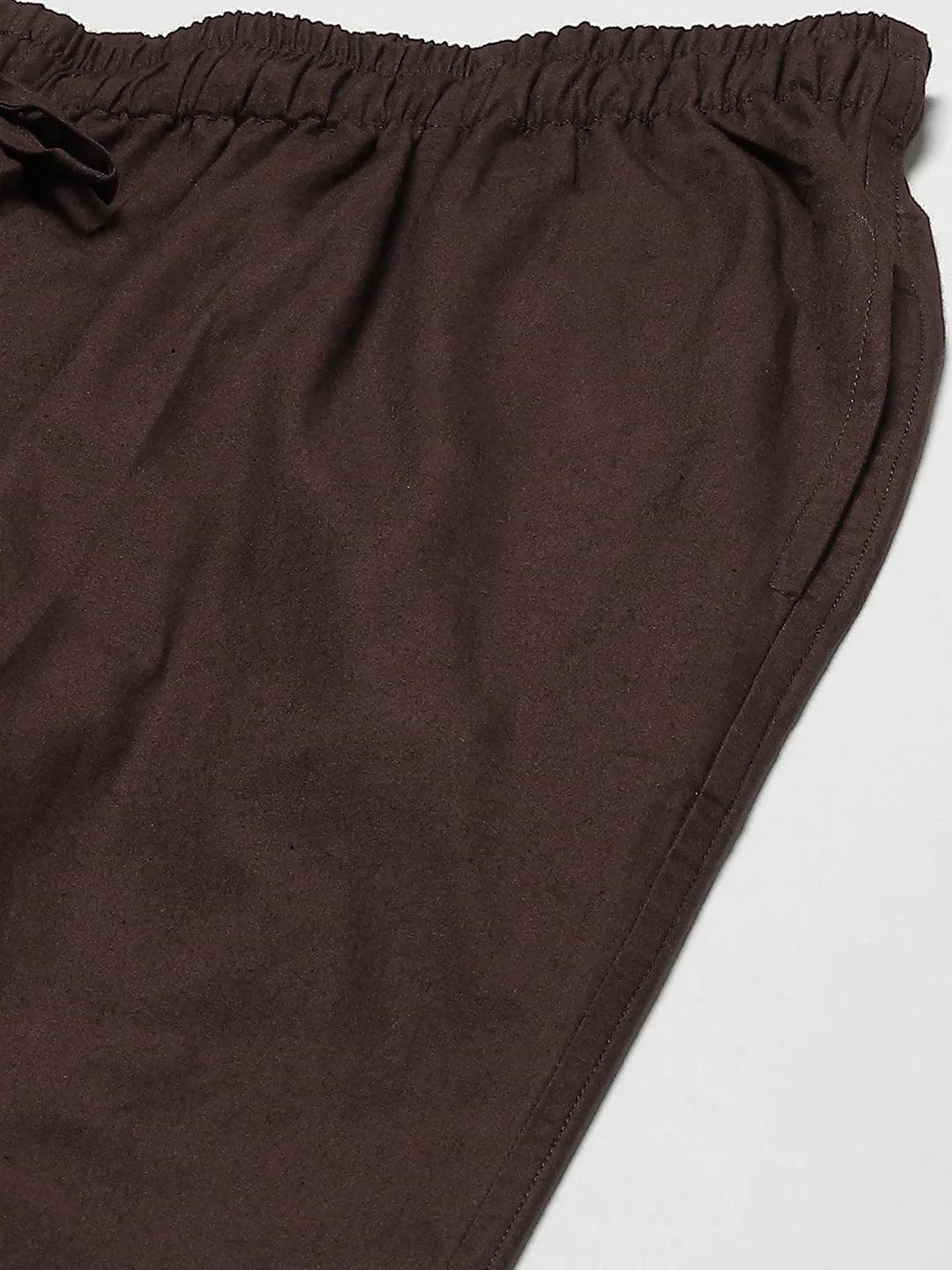 Fabmade Men's Brown Cotton Linen Pyjama