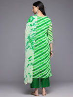 Thumbnail for Varanga Women Green Leheriya Zari And Sequins Embroidered Kurta Set With Dupatta - Distacart