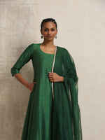 Thumbnail for trueBrowns Dark Green Anarkali Kurta Pant Dupatta Set