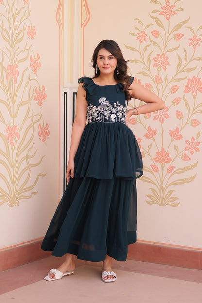 Anaita Navy Georgette Readymade Gown with Embroidery & Beads Work - Dista