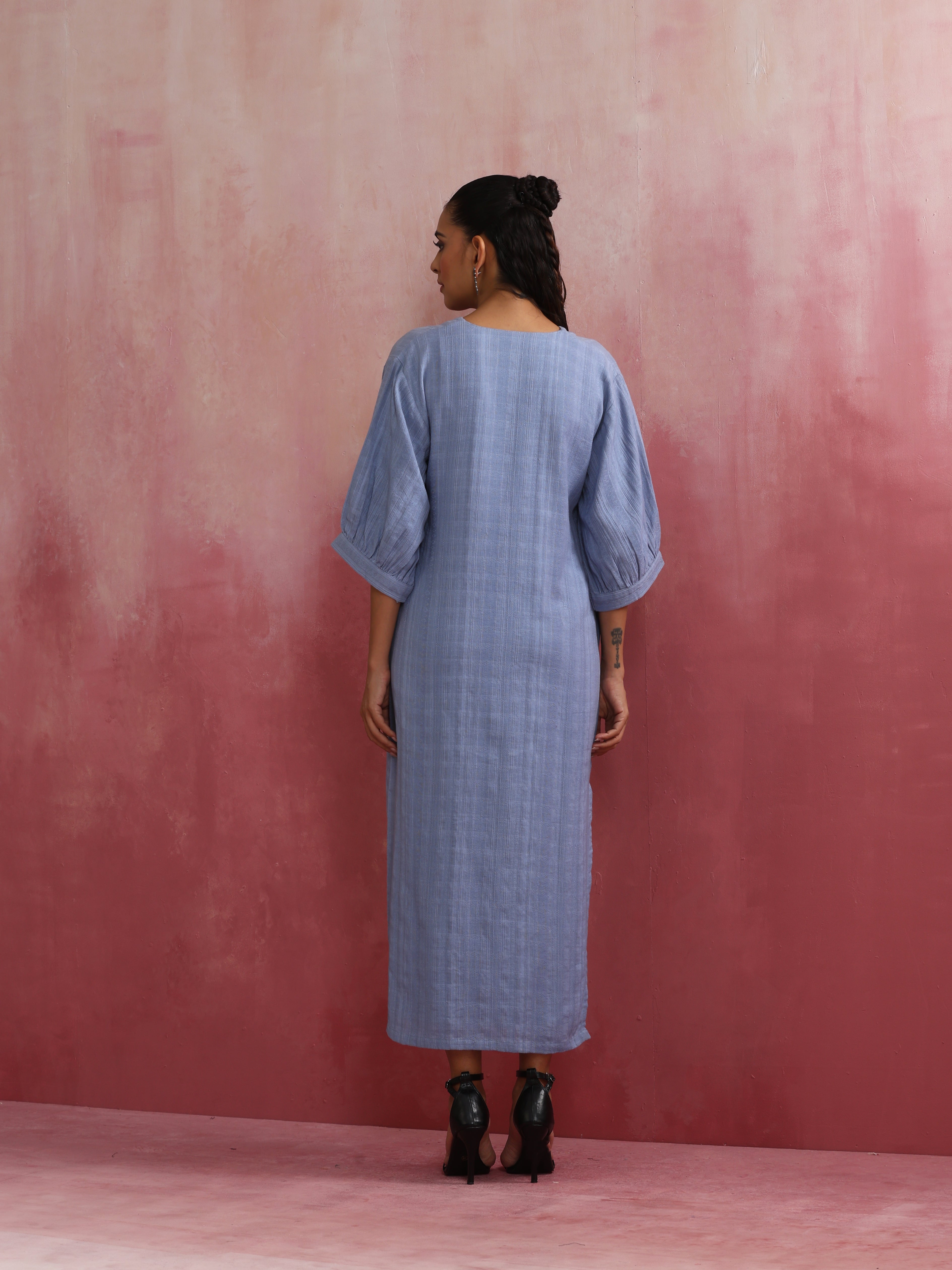 trueBrowns Sky Blue Cotton Dobby Dress - Distacart