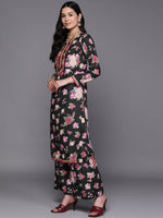 Thumbnail for Ahalyaa Women Black Floral Printed Gotta Patti Kurta with Palazzos & With Dupatta - Distacart