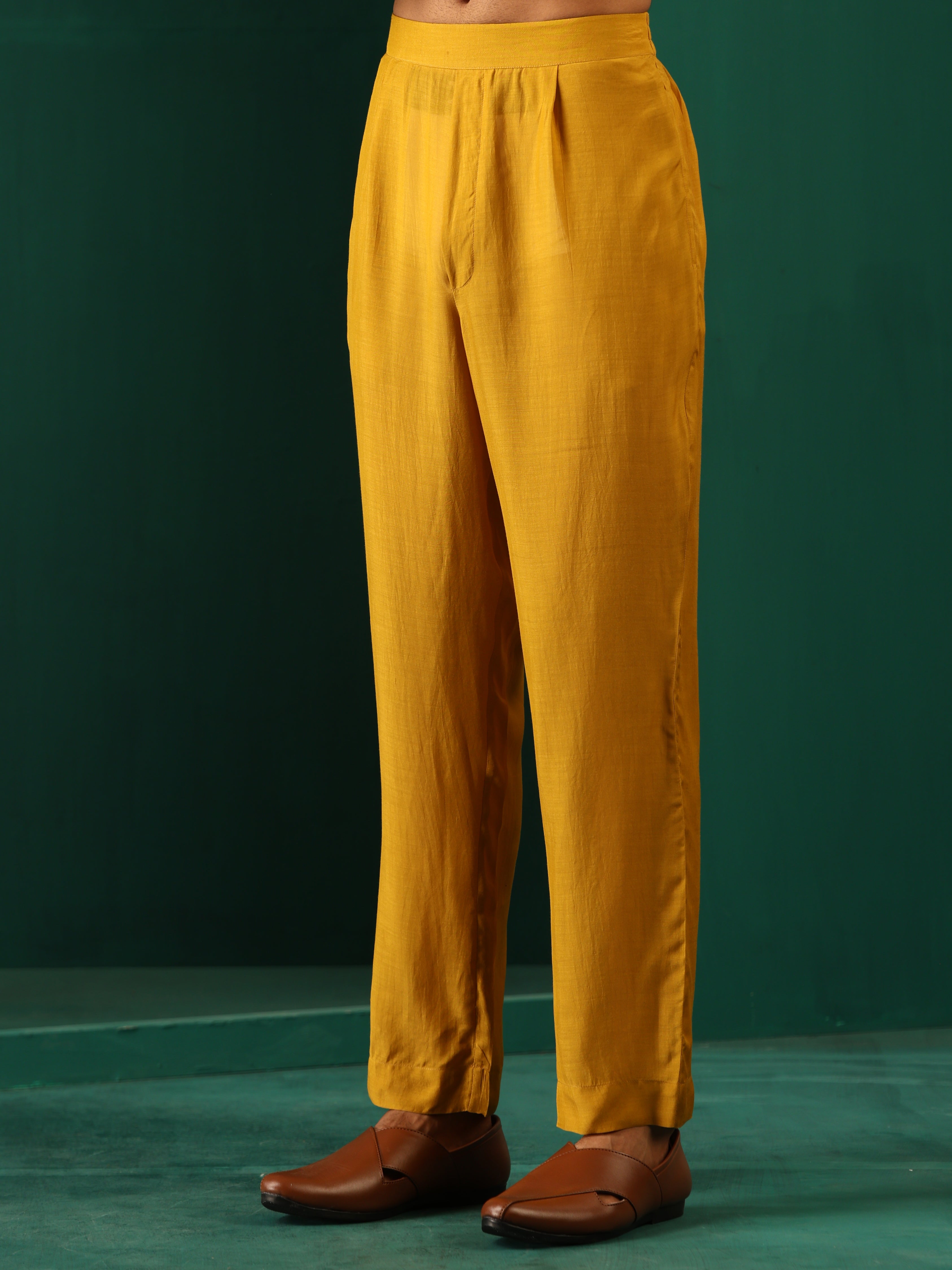 trueBrowns Men's Mustard Flower Stem Muslin Silk Printed Co-ord Set - Distacart