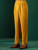 Thumbnail for trueBrowns Men's Mustard Flower Stem Muslin Silk Printed Co-ord Set - Distacart