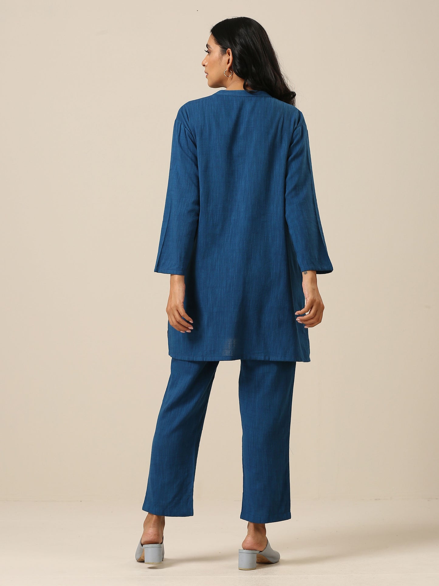 trueBrowns Classic Blue Slub Texture Relax Fit Co-Ord Set - Distacart