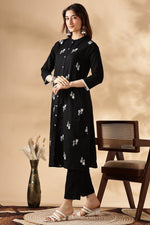 Thumbnail for BulBul Rashmika Cotton Black Kurta Set
