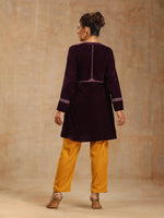 Thumbnail for trueBrowns Wine Velvet Placket Embroidered Co-ord Set - Distacart