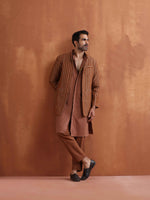 Thumbnail for trueBrowns Men's Brown Cotton Front Open Kurta