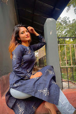 Thumbnail for Ahika Women Rayon Blend Navy Blue and Off-White color Printed Straight Kurta