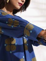 Thumbnail for trueBrowns Blue Cotton Print Top & Pants Co-ord Set