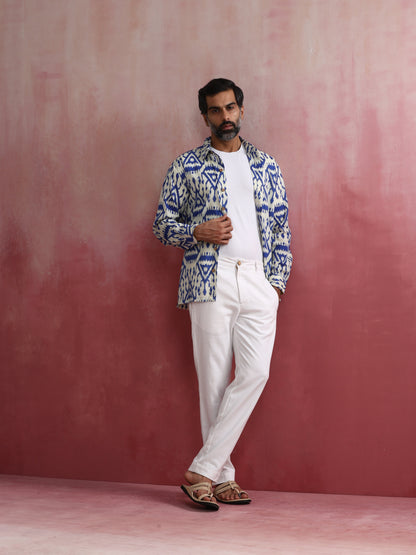trueBrowns Men's Blue Ikat Print Cambric Shirt - Distacart