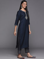 Thumbnail for Varanga Blue Embroidered Kurta With Contrast Bottom And Dupatta - Distacart