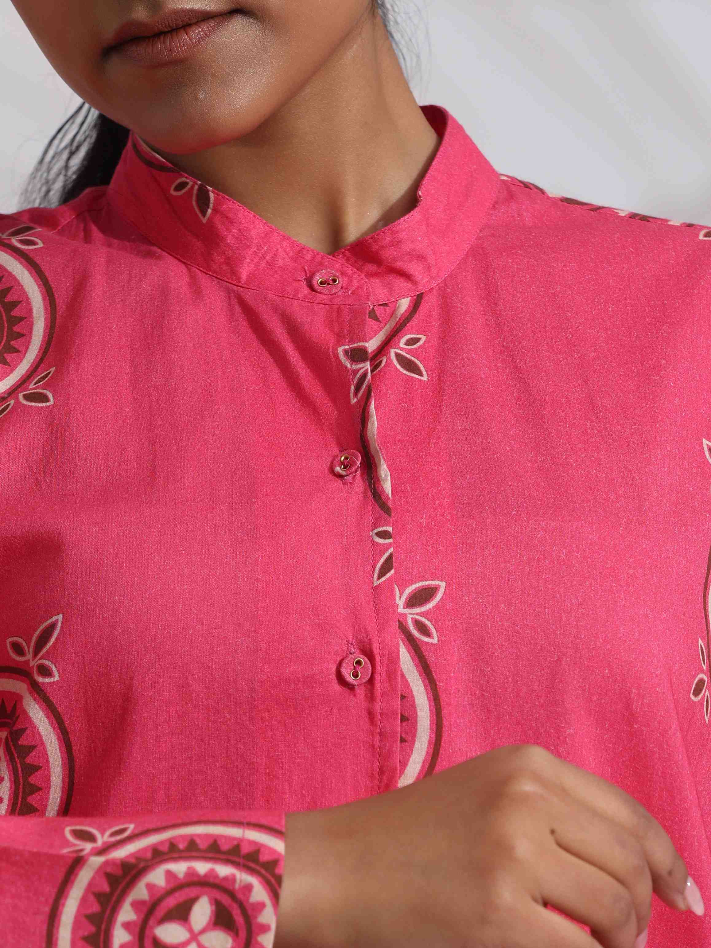 trueBrowns Pink Cotton Print Kurta Co-ord Set
