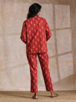 Thumbnail for trueBrowns Red On Red Ikat Print Cotton Pant Suit Set - Distacart