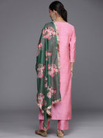 Thumbnail for Varanga Solid Kurta With Yoke Zari Sequins Embroidery Paired With Solid Pant And A Beautiful Organza Floral Dupatta With Zari Tassel