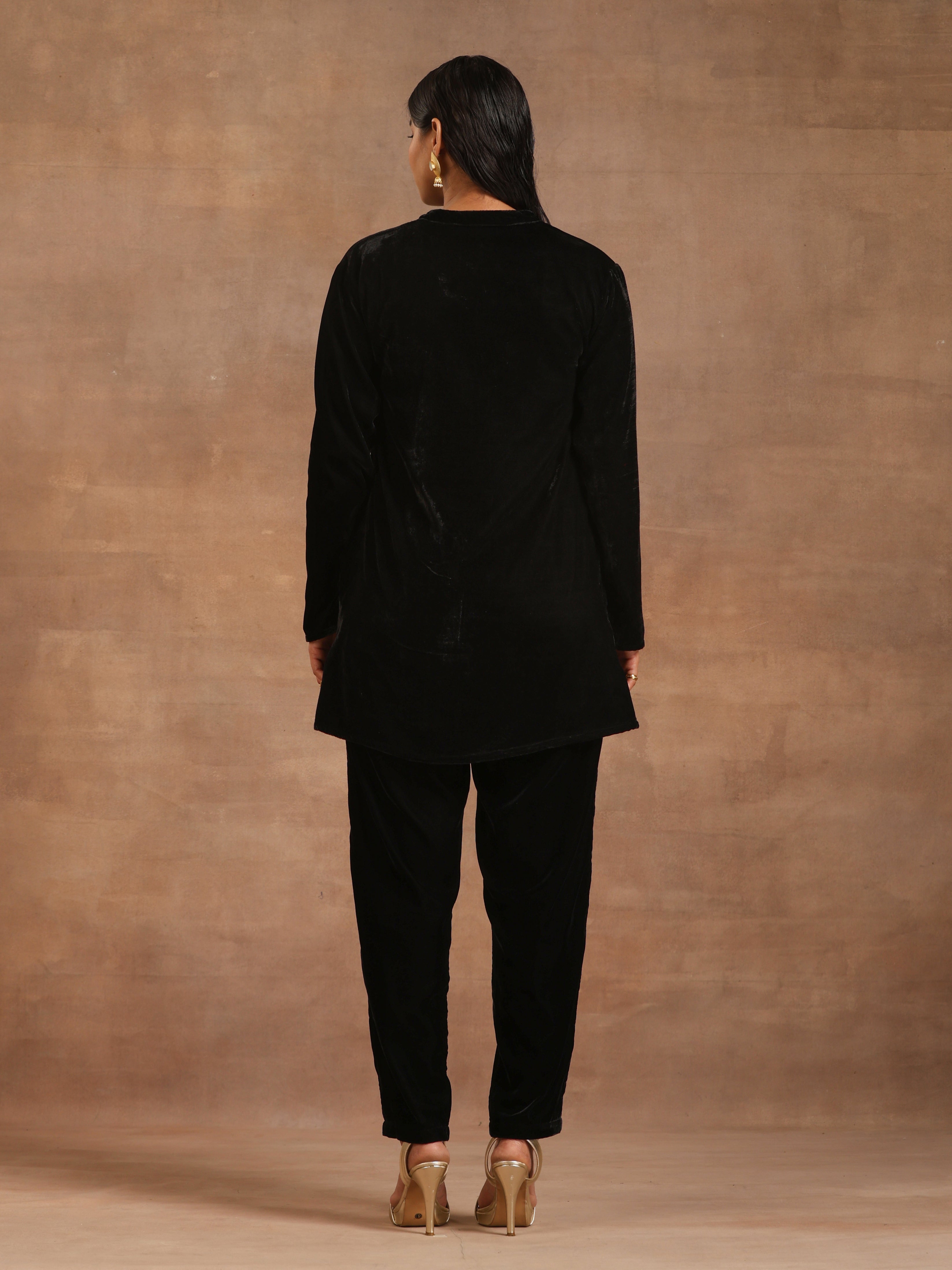 trueBrowns Black Velvet Solid Co-ord Set - Distacart