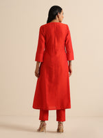 Thumbnail for trueBrowns Orange Dupion Blend Angrakha Kurta Pant Set - Distacart