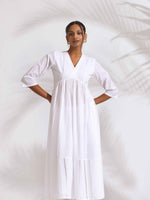 Thumbnail for trueBrowns White Cotton Schiffli Flared Anarkali Kurta Set