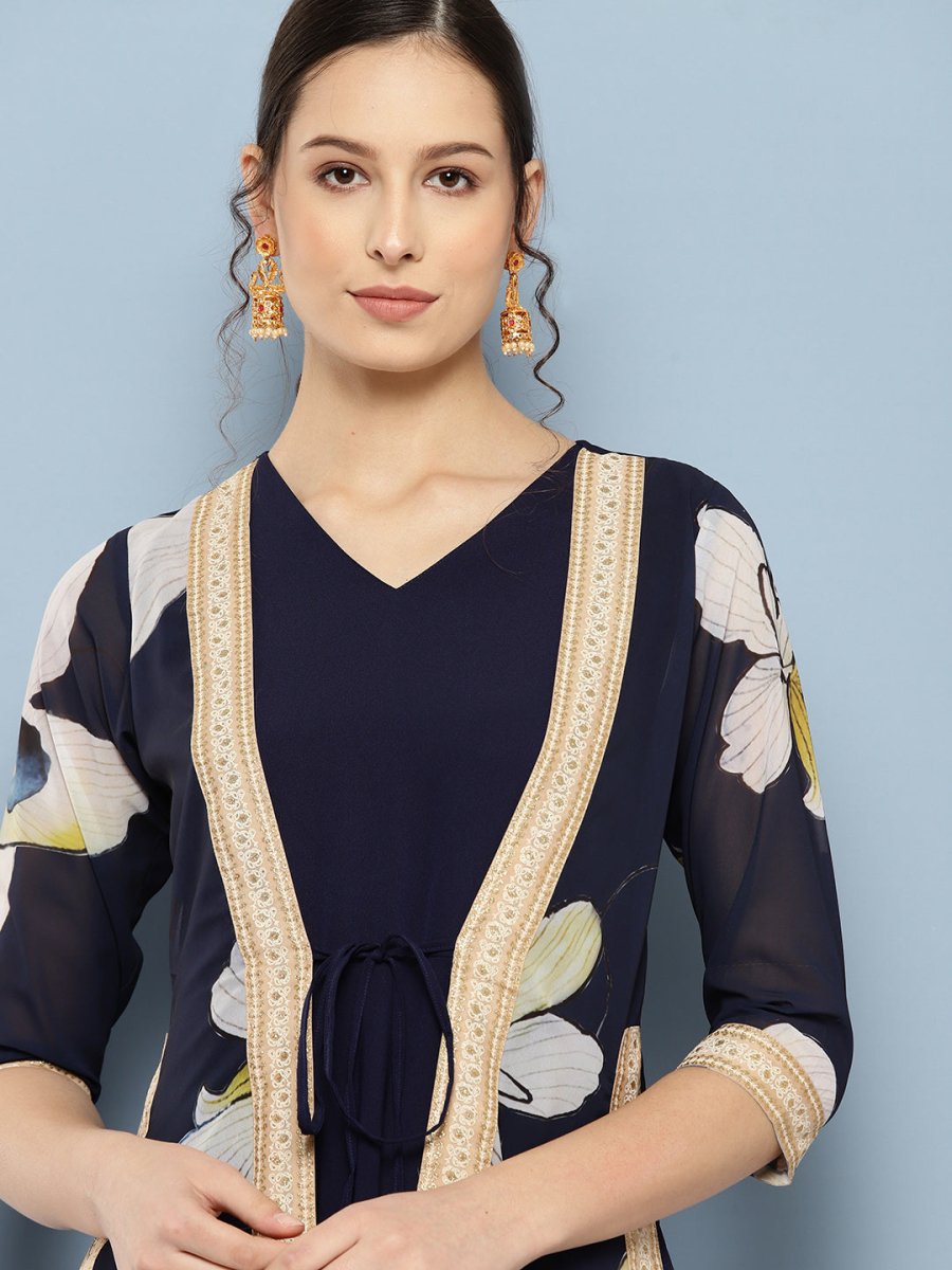 Ahalyaa Floral Printed Maxi Empire Ethnic Dress - Distacart