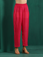 Thumbnail for trueBrowns Pink Leaf Muslin Silk Printed Yoke Gathered Co-ord Set - Distacart