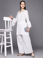 Thumbnail for Ahalyaa Women Self Design Pure Cotton Tunic With Palazzos - Distacart
