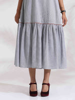 Thumbnail for trueBrowns trueBrown Grey Cotton Stripe Tier Dress