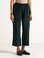 Thumbnail for trueBrowns Dark Green Sleeveless Flared Kurta Pant Set - Distacart