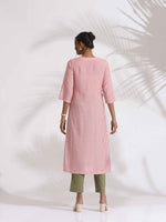 Thumbnail for trueBrowns Red Cotton Stripe Straight Kurta Set