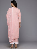 Thumbnail for Varanga Women Pink V Neck Thread Embroidered With Tonal Bottom And Chiffon Dupatta - Distacart