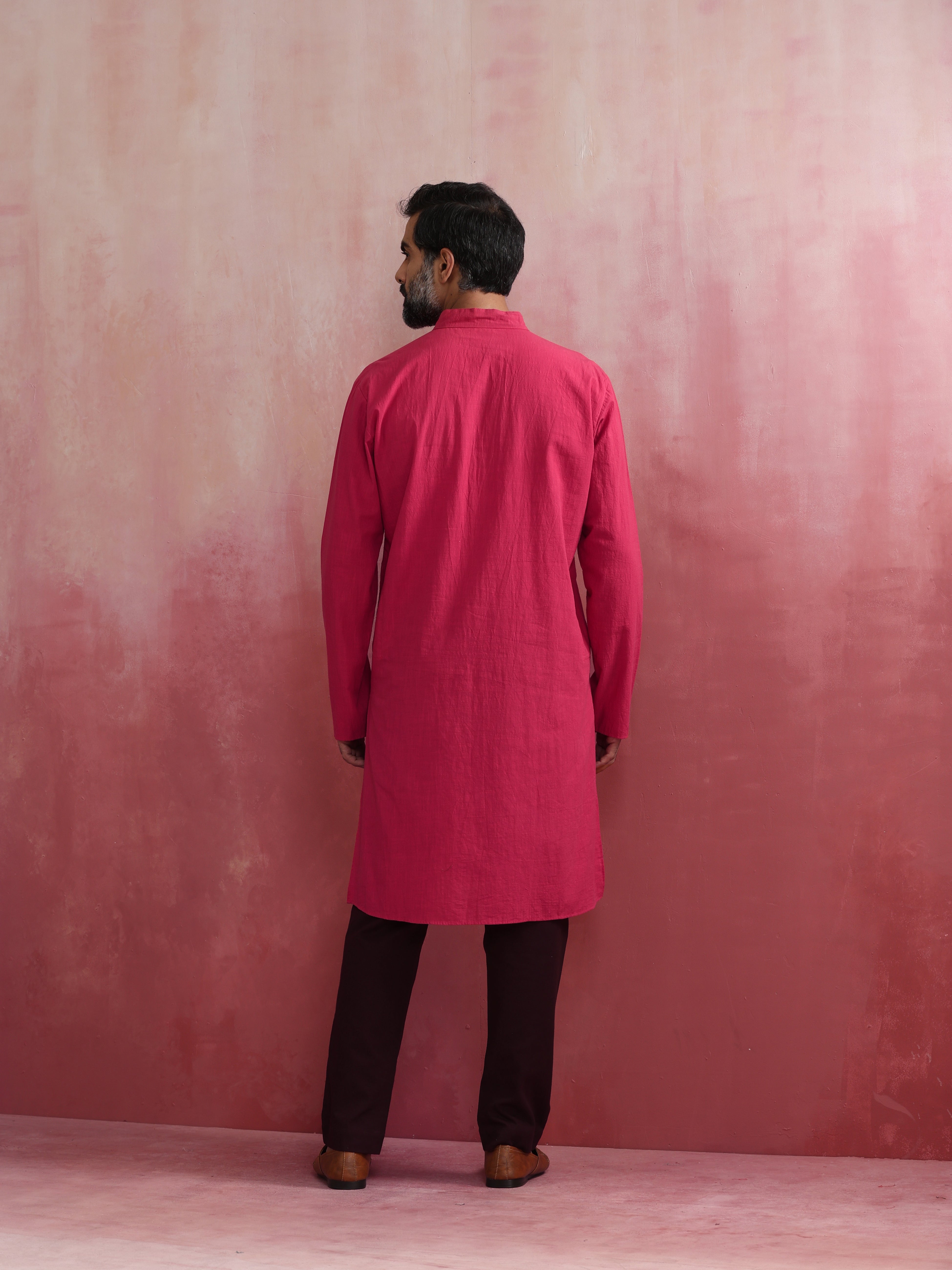trueBrowns Men's Pink Mandarin Collar Kurta - Distacart