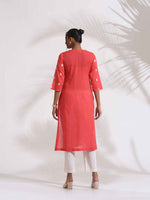 Thumbnail for trueBrowns Orange Cotton Floral Embroidered Kurta Set