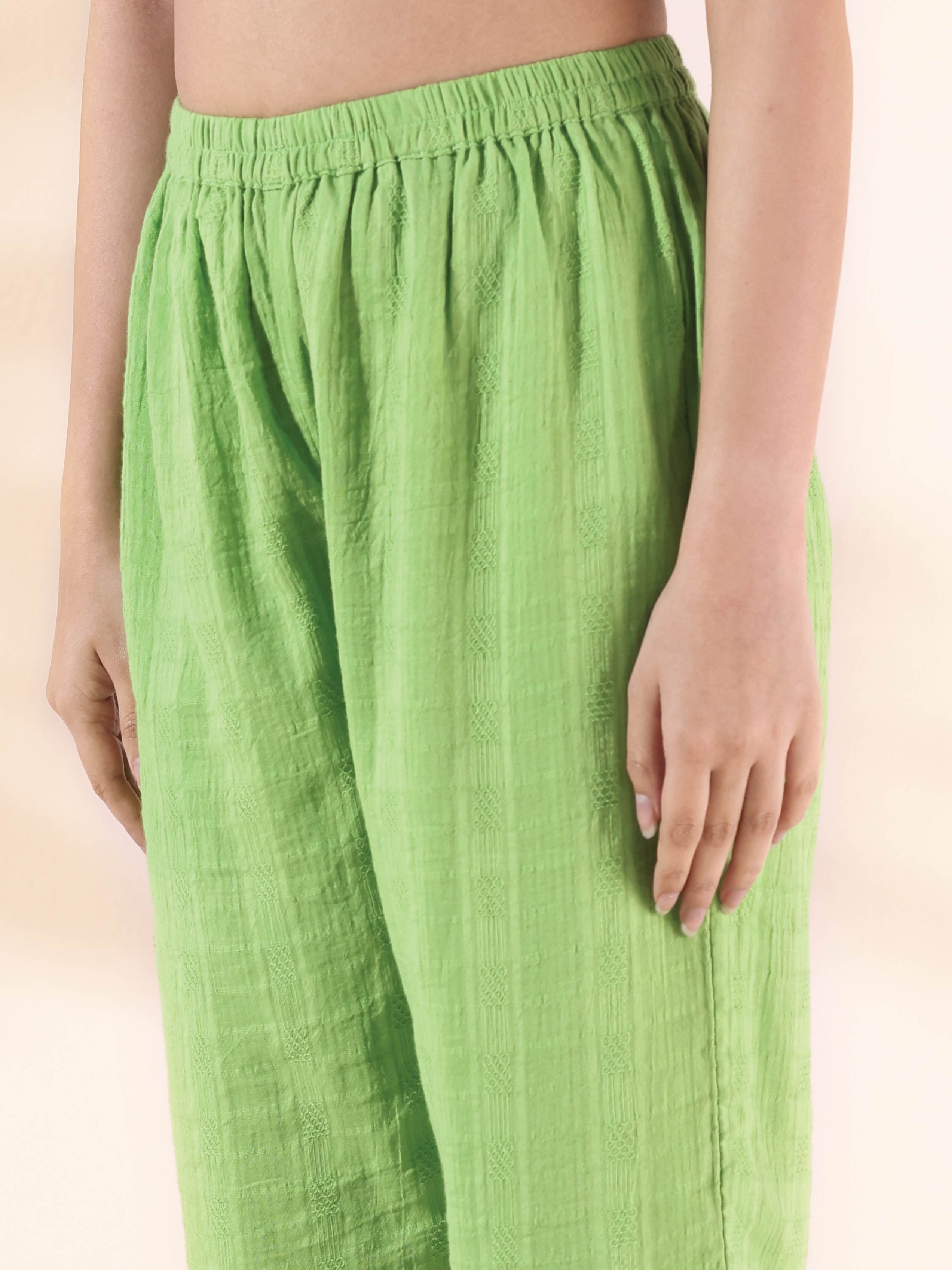 trueBrowns Green Cotton Dobby Sleeveless Kurta Pant Set - Distacart