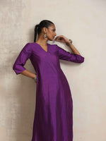 Thumbnail for trueBrowns Purple Silk High Slit Kurta Set - Distacart