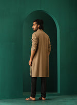 Thumbnail for trueBrowns Men's Beige Dobby Textured Kurta - Distacart