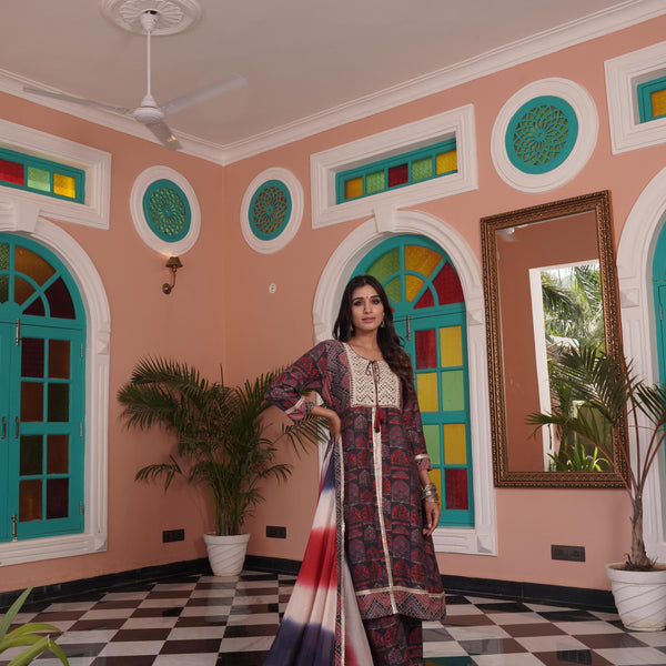 BulBul Sarita Chanderi Red Kurta Set with Dupatta