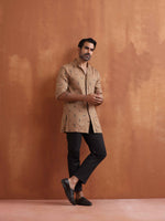 Thumbnail for trueBrowns Men's Brown Printed Short Kurta