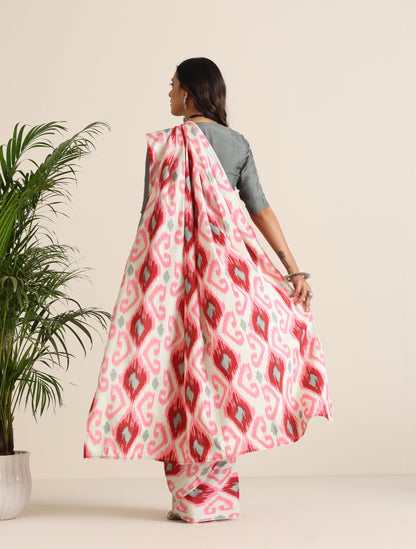 trueBrowns Maroon Grey Muslin Ikat Saree - Distacart