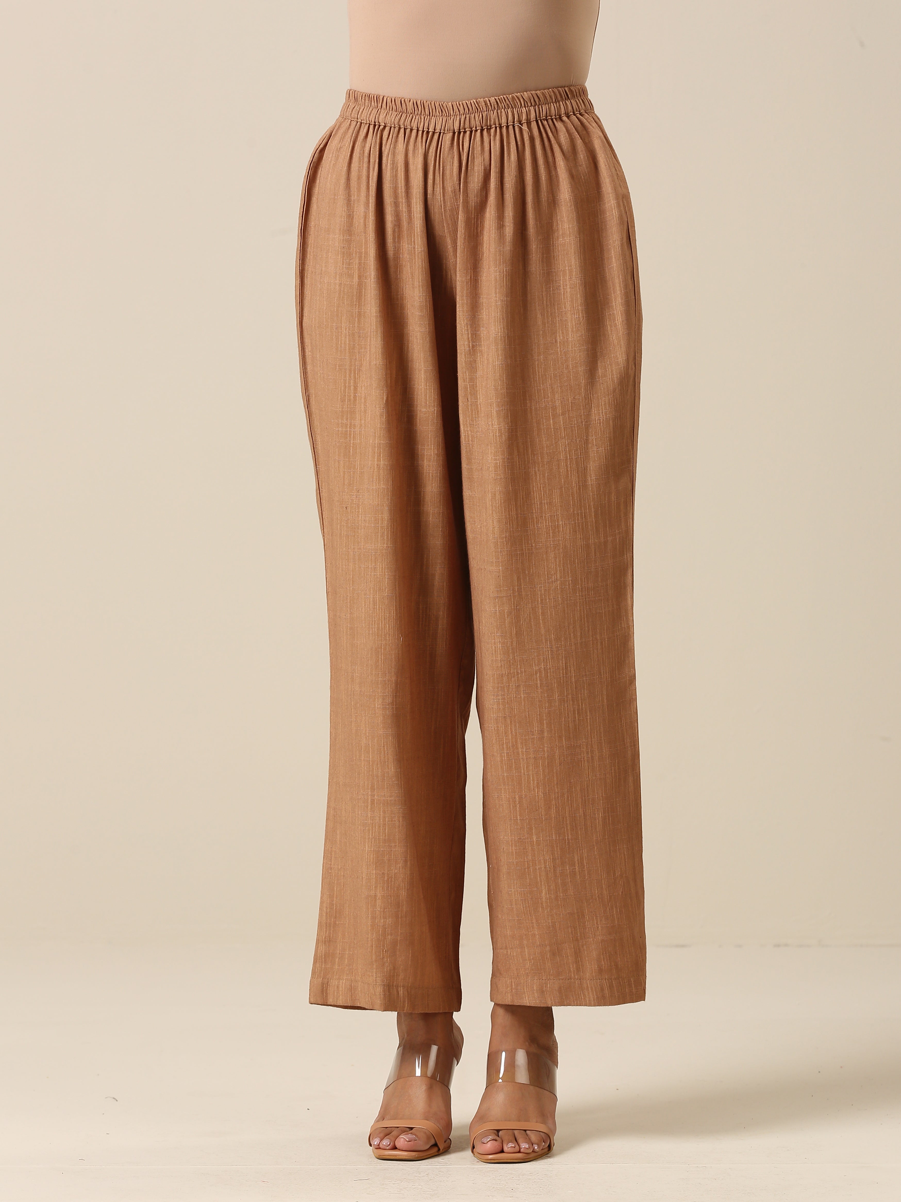 trueBrowns Light Mauve Slub Texture Neck Pleat Kurta Pant Set - Distacart