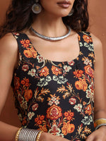 Thumbnail for trueBrowns Black Print Straight Kurta Set
