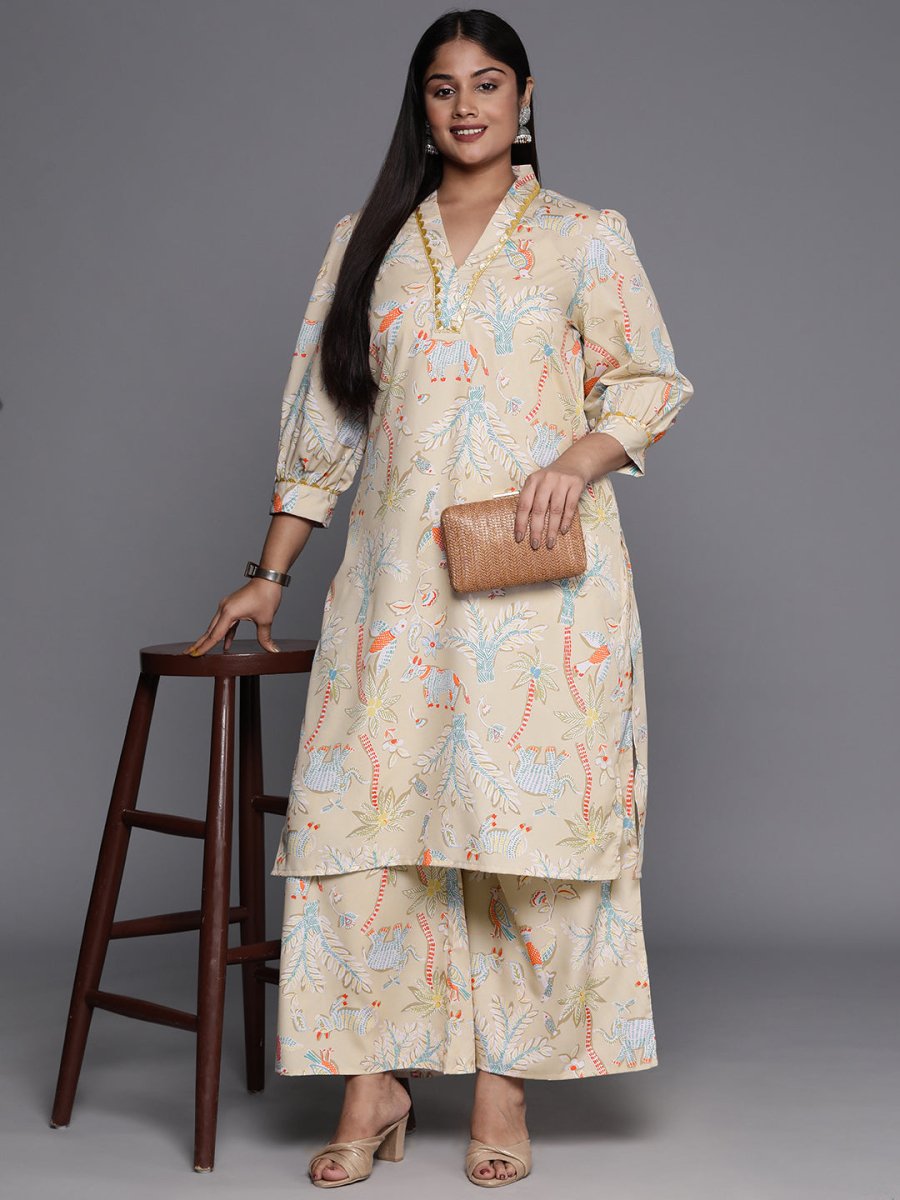 Ahalyaa Women Plus Size Printed Regular Gotta Patti Kurta with Palazzos - Distacart